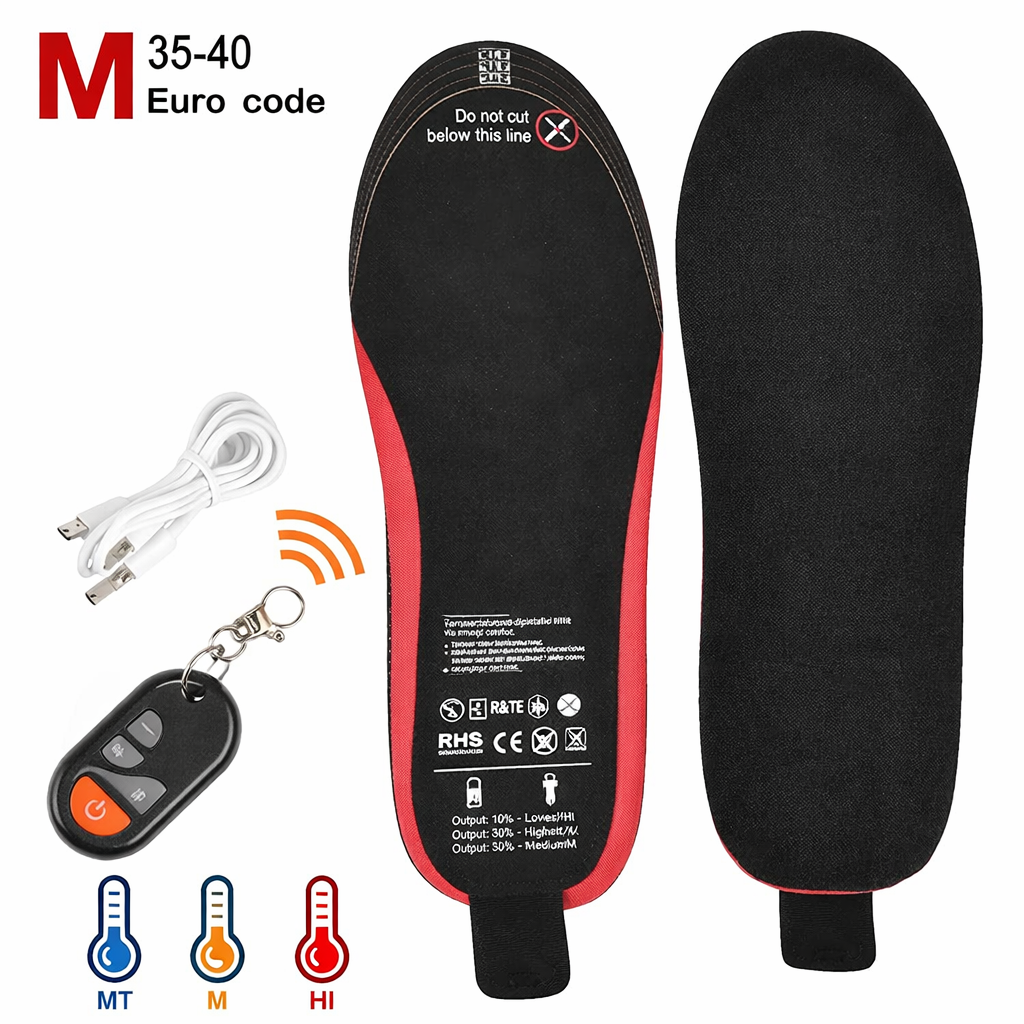 Heated insoles rechargeable with remote control for winter