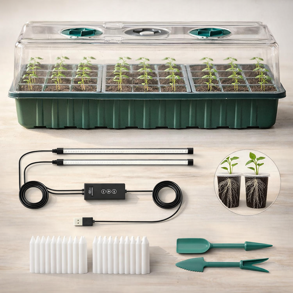 Indoor Seed Starting Kit with LED Grow Light and Humidity Dome