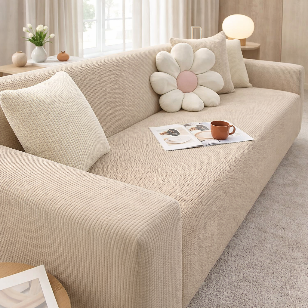 Elastic sofa cover with perfect fit and protective design