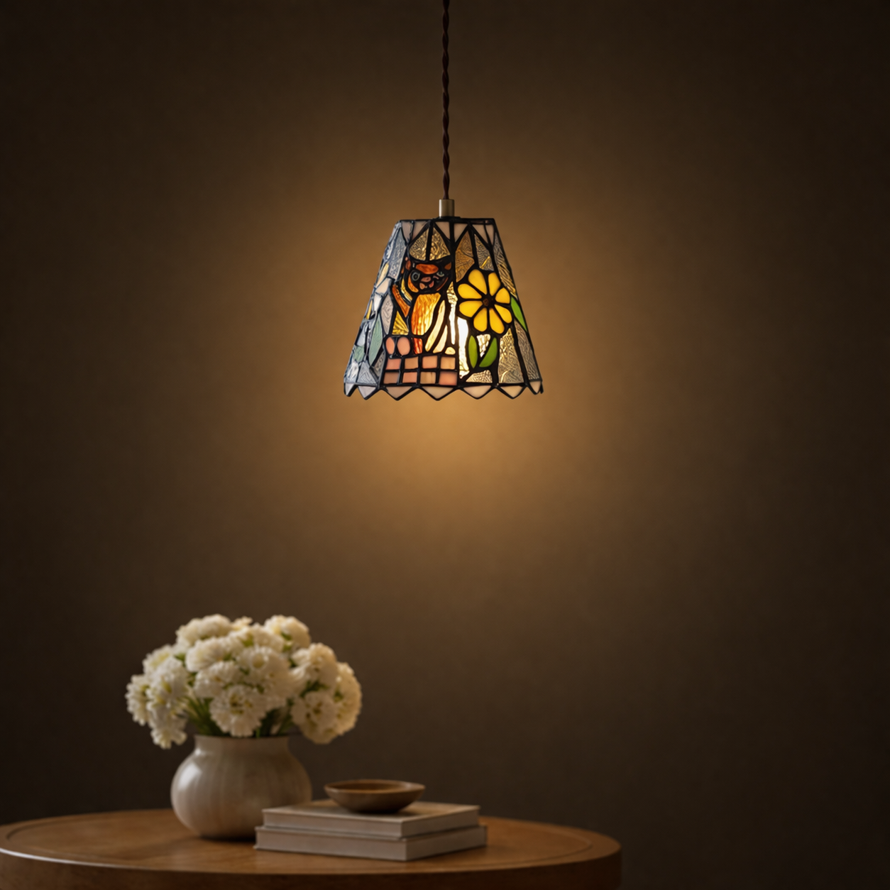 Tiffany pendant lamp with decorative glass in vintage style