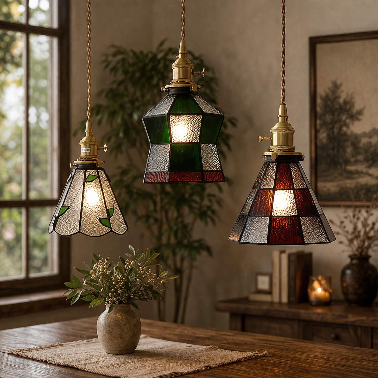 Tiffany pendant lamp | Colored glass art, classic style | Decorative