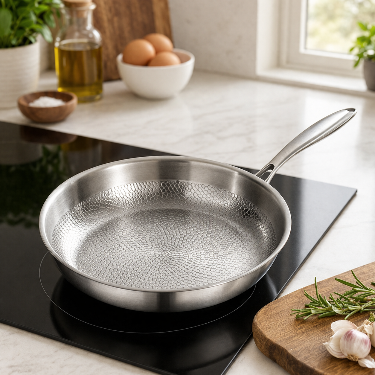 Titanium non-stick frying pan with forged finish