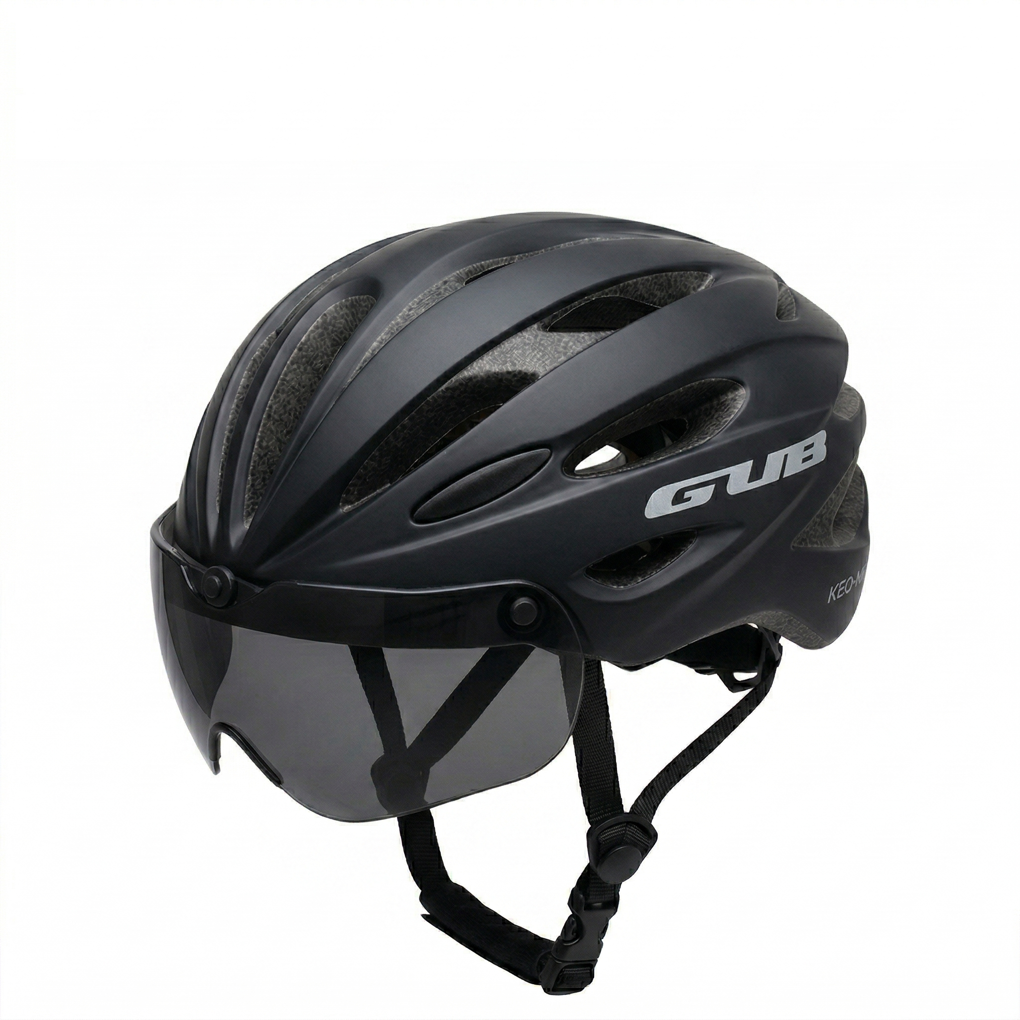 Black Cycling Helmet with Integrated Glasses and Visor