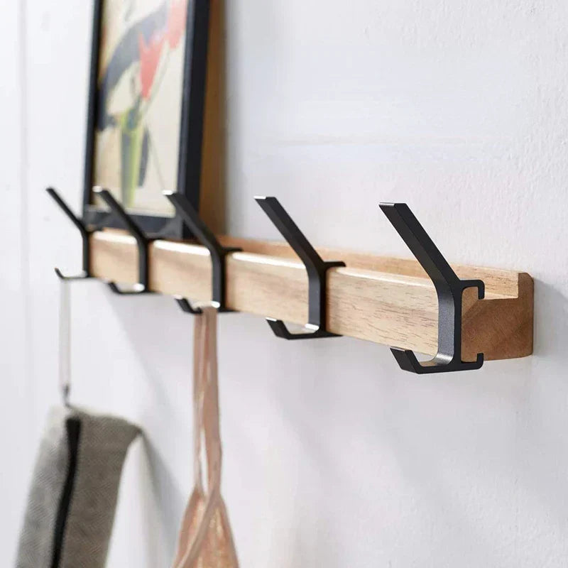 Wall coat rack | Nordic design, black | Wood, aluminum
