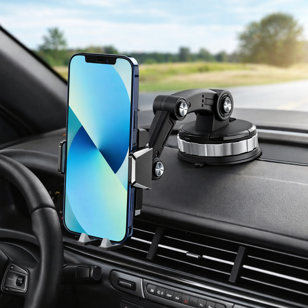 GripTech car phone holder with 360° rotation and strong suction