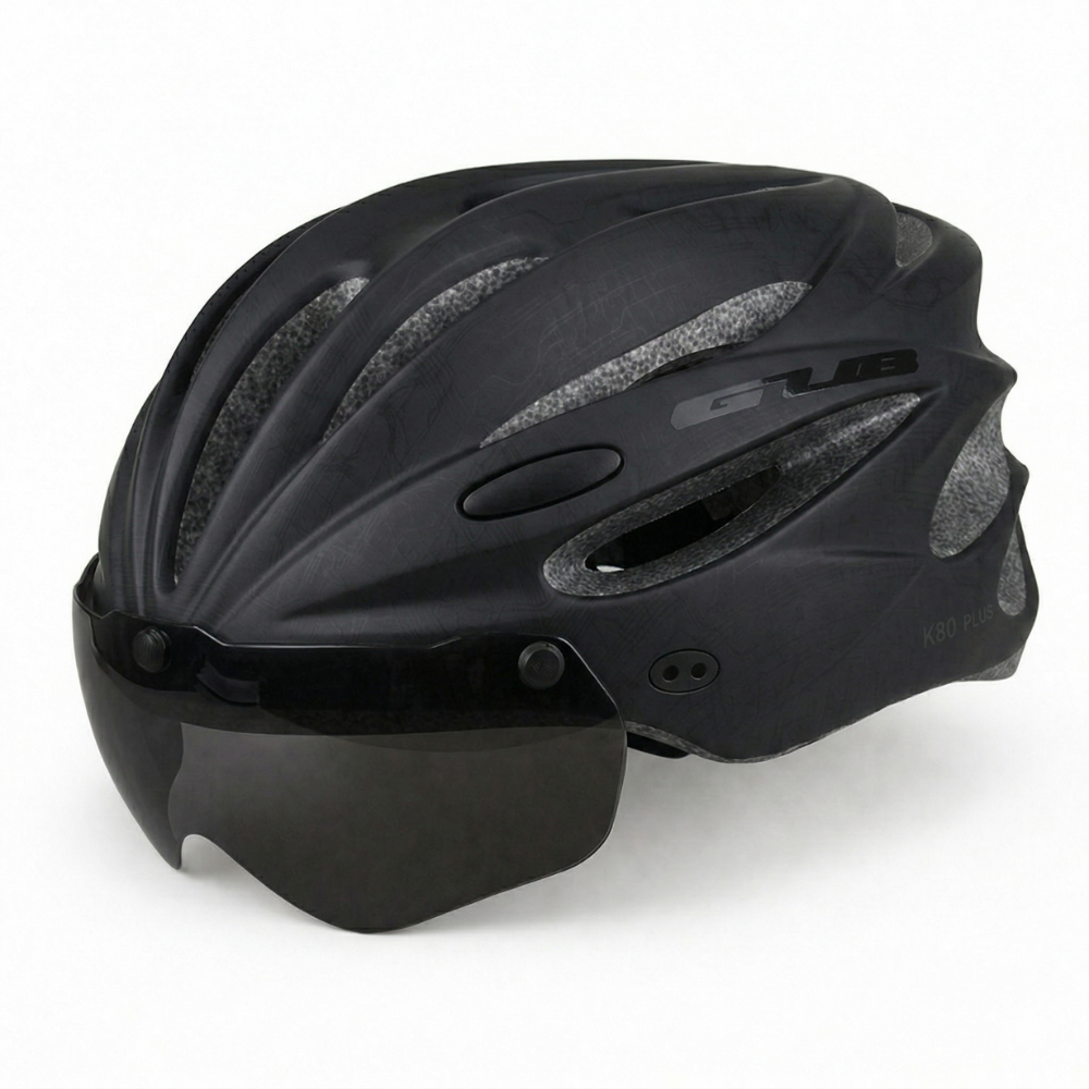 Bicycle helmet with visor and integrated glasses in fluorescent green