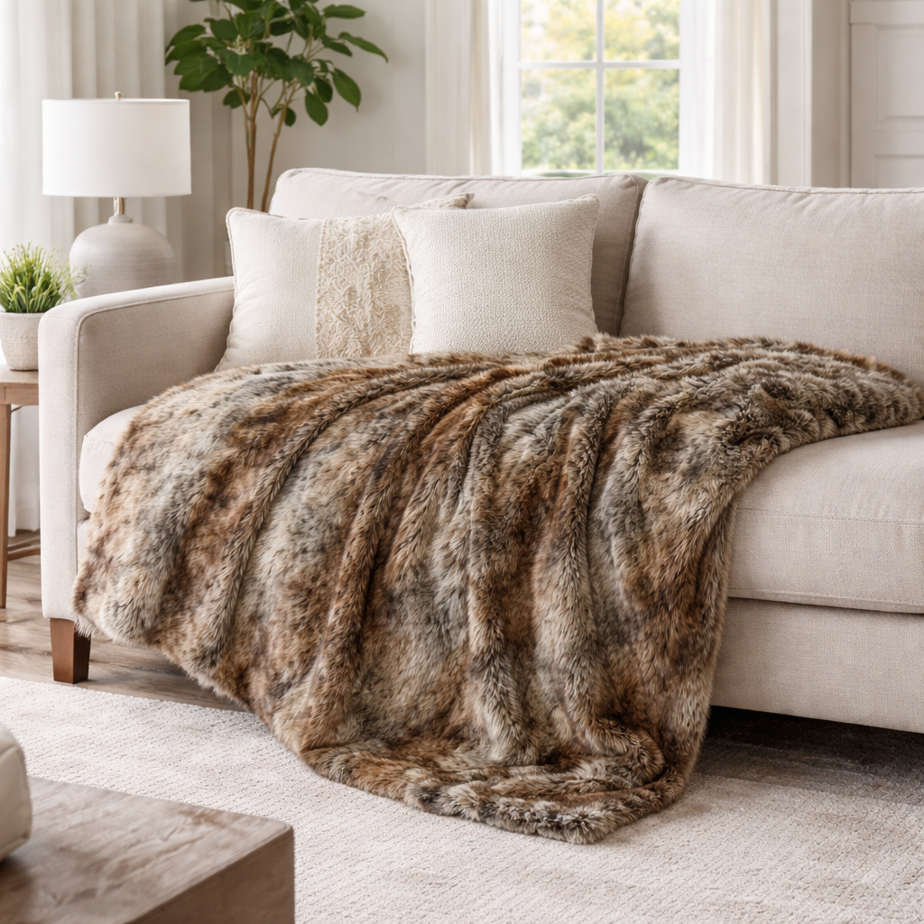 Faux Fur Blanket Soft Warm Couch and Bedroom