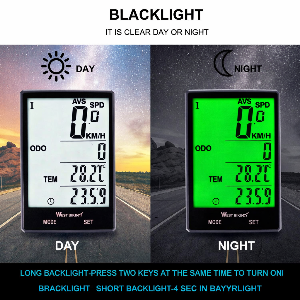 Black and silver bike computer with LCD display for cycling