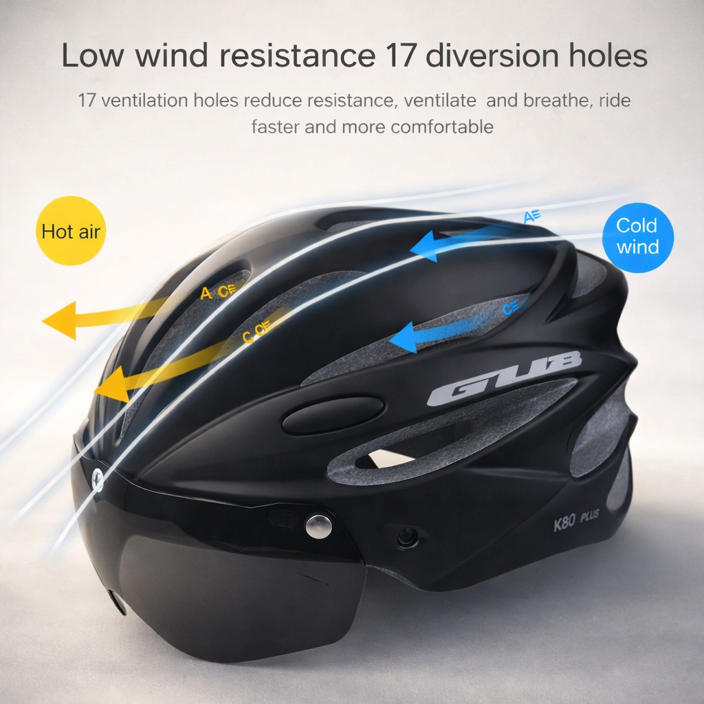 Bicycle helmet with visor and integrated glasses in fluorescent green