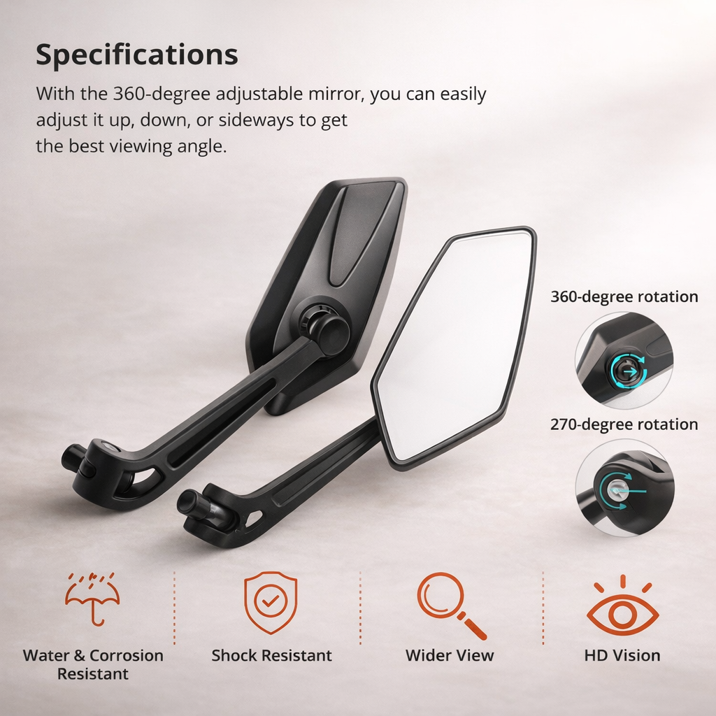 Bicycle mirror foldable adjustable motorcycle high visibility durable