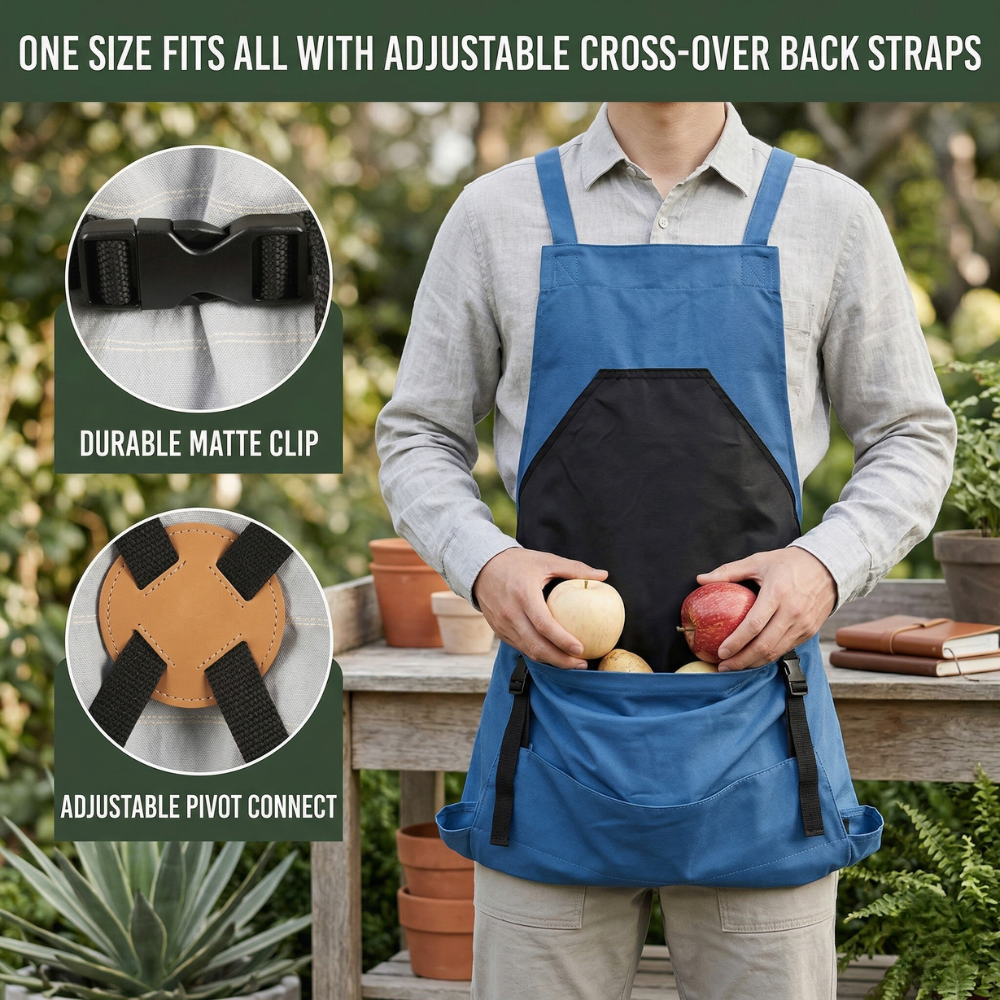 Garden Apron | Crossed Shoulder Straps, Large Pockets | Work