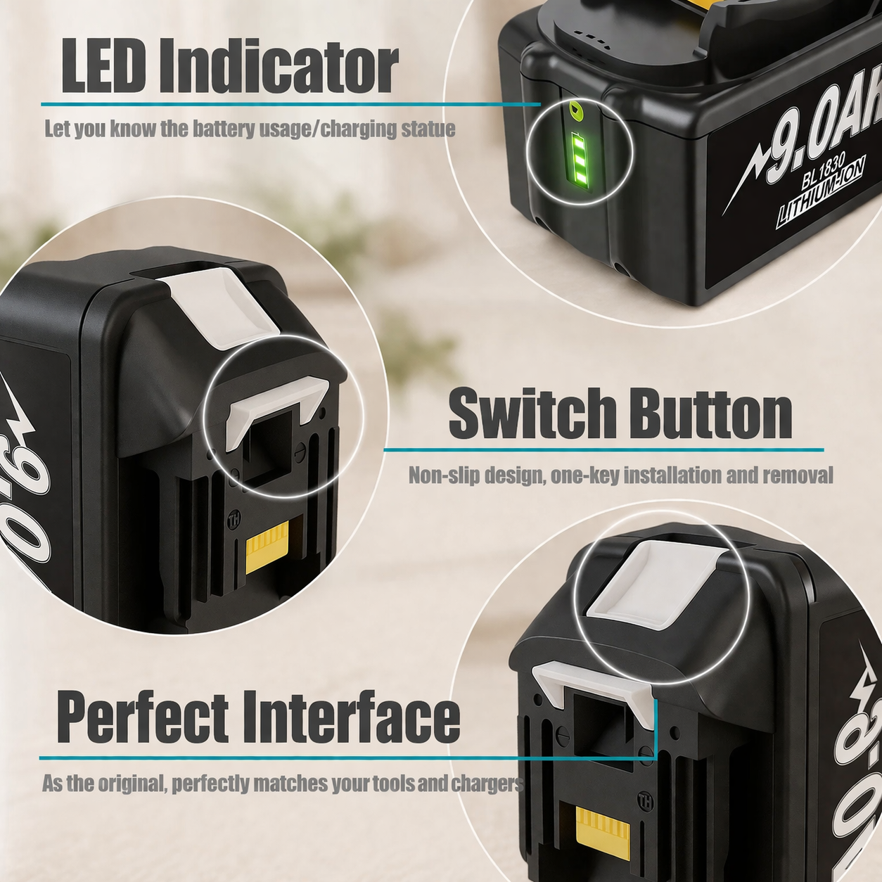 Makita 18V Battery | 9Ah, Compatible Tools | Rechargeable