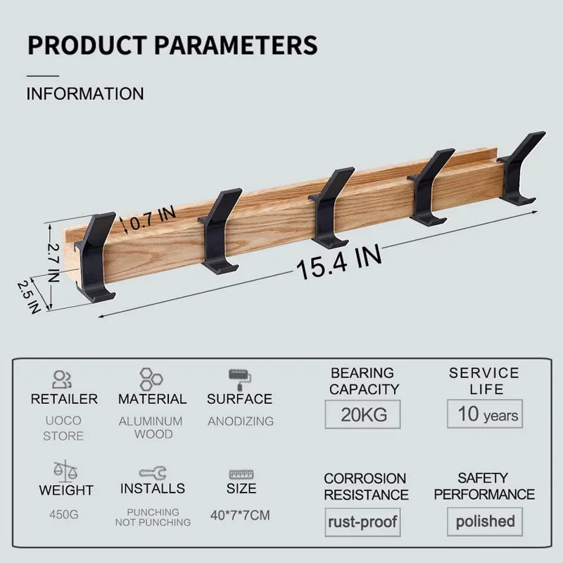 Wall coat rack | Nordic design, black | Wood, aluminum