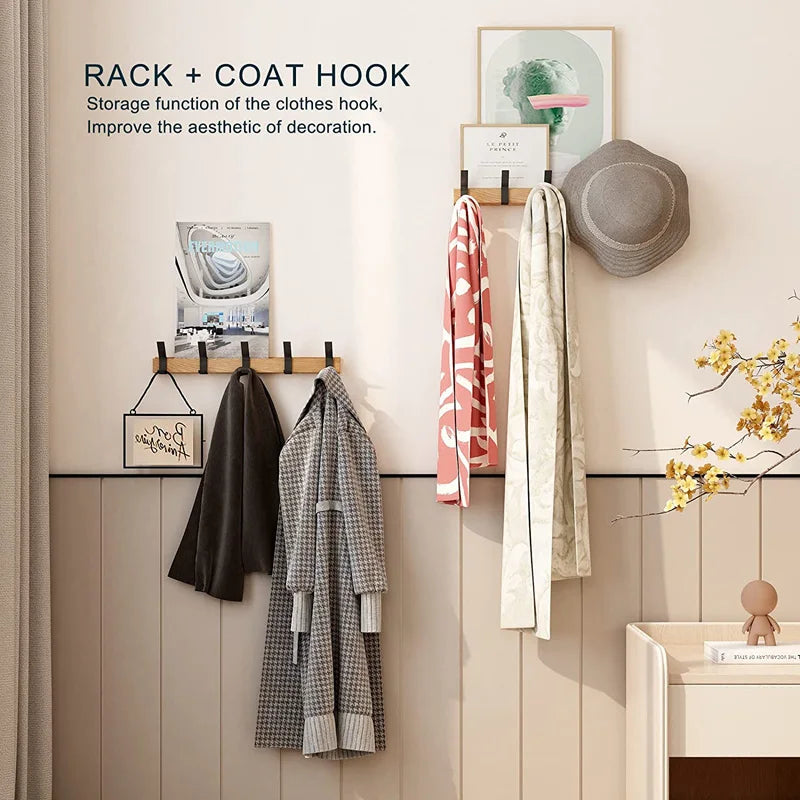 Wall coat rack | Nordic design, black | Wood, aluminum