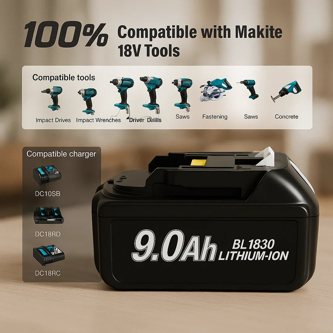 Makita 18V Battery | 9Ah, Compatible Tools | Rechargeable